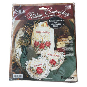 Bucilla Silk Ribbon Embroidery Kit - Red, Green, Gold